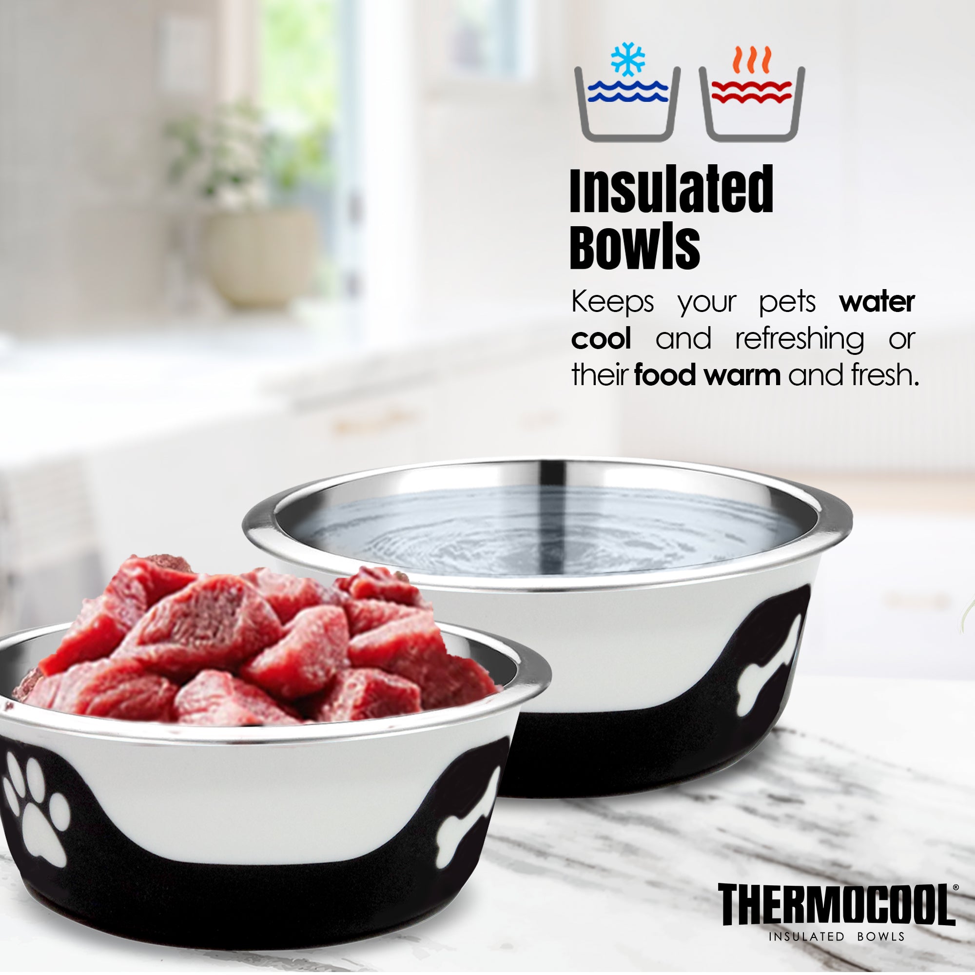 Thermocool Insulated Pet Bowls, No-Skid Base (Black)