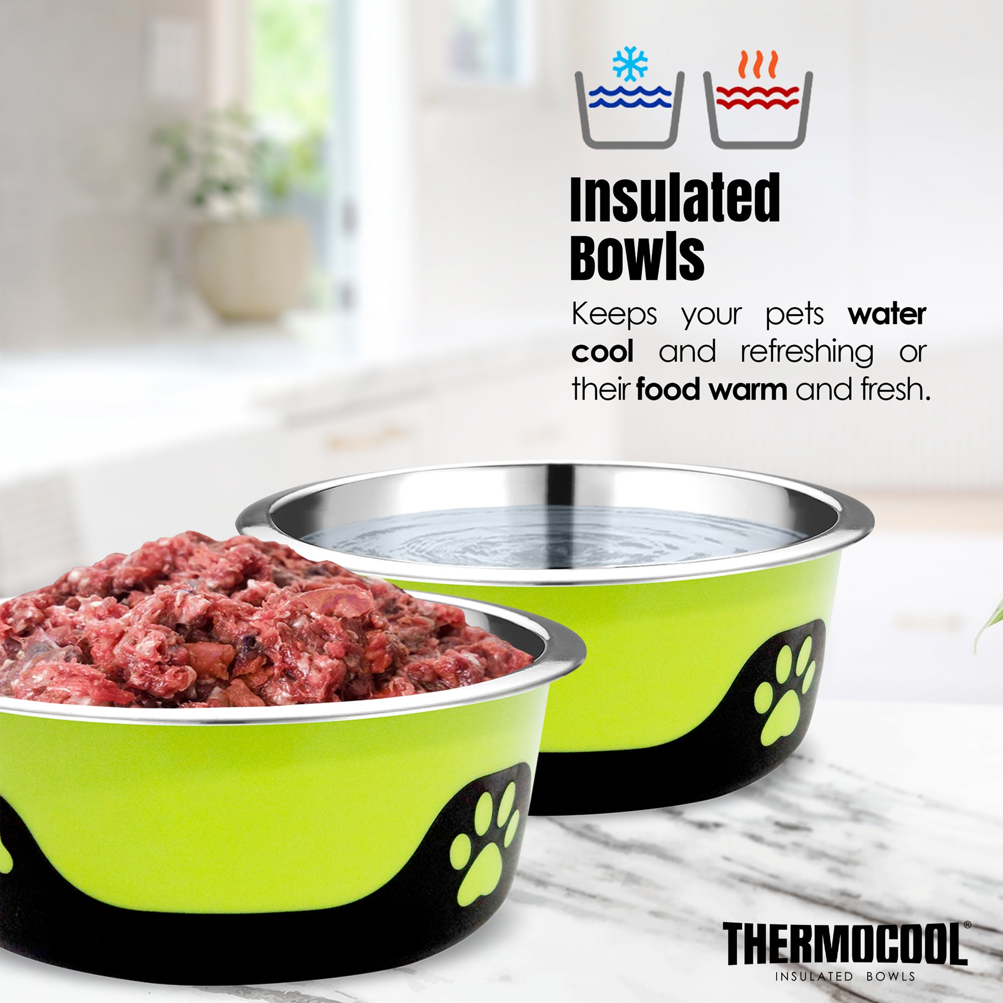 Thermocool Insulated Pet Bowls, No-Skid Base (Green)