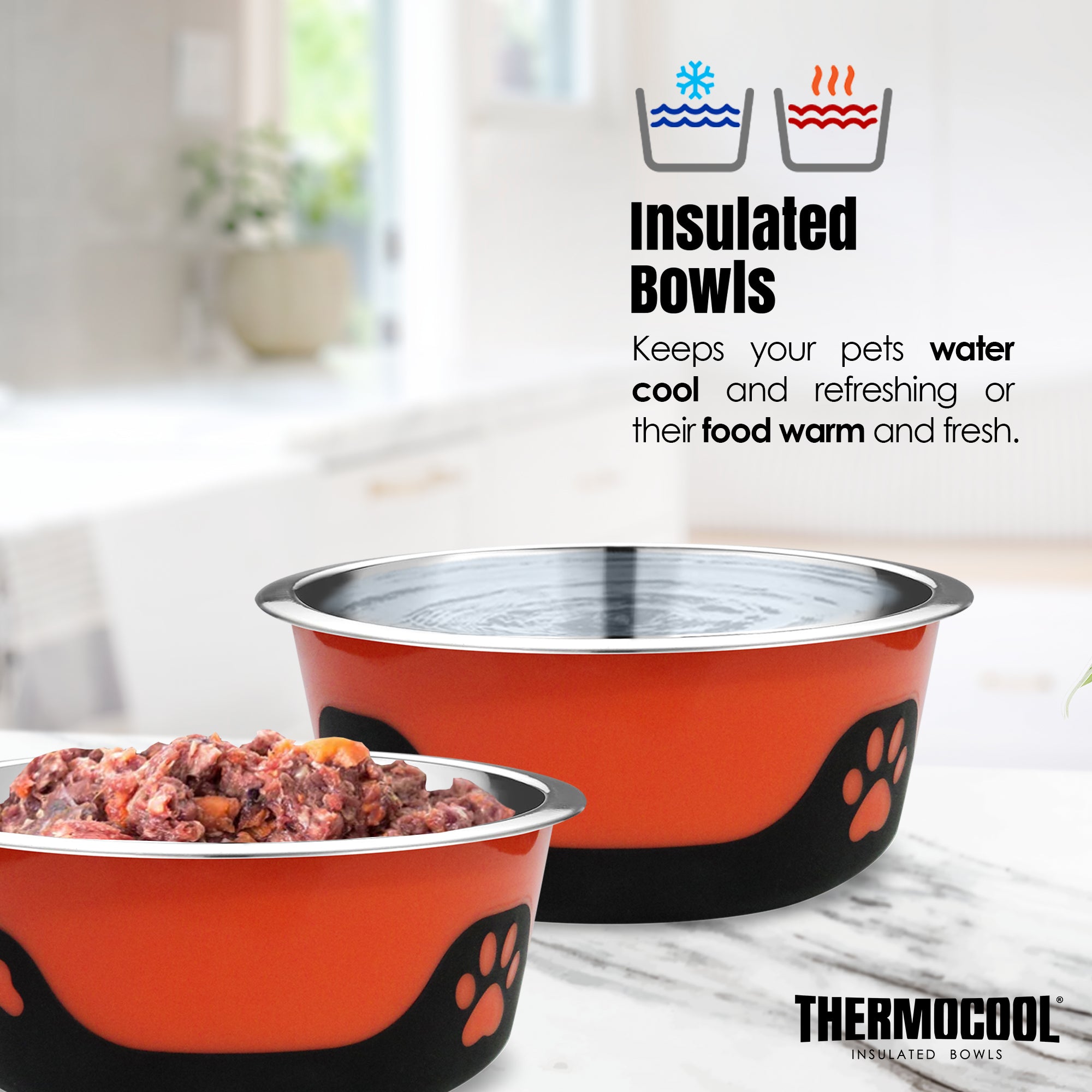Thermocool Insulated Pet Bowls, No-Skid Base (Orange)