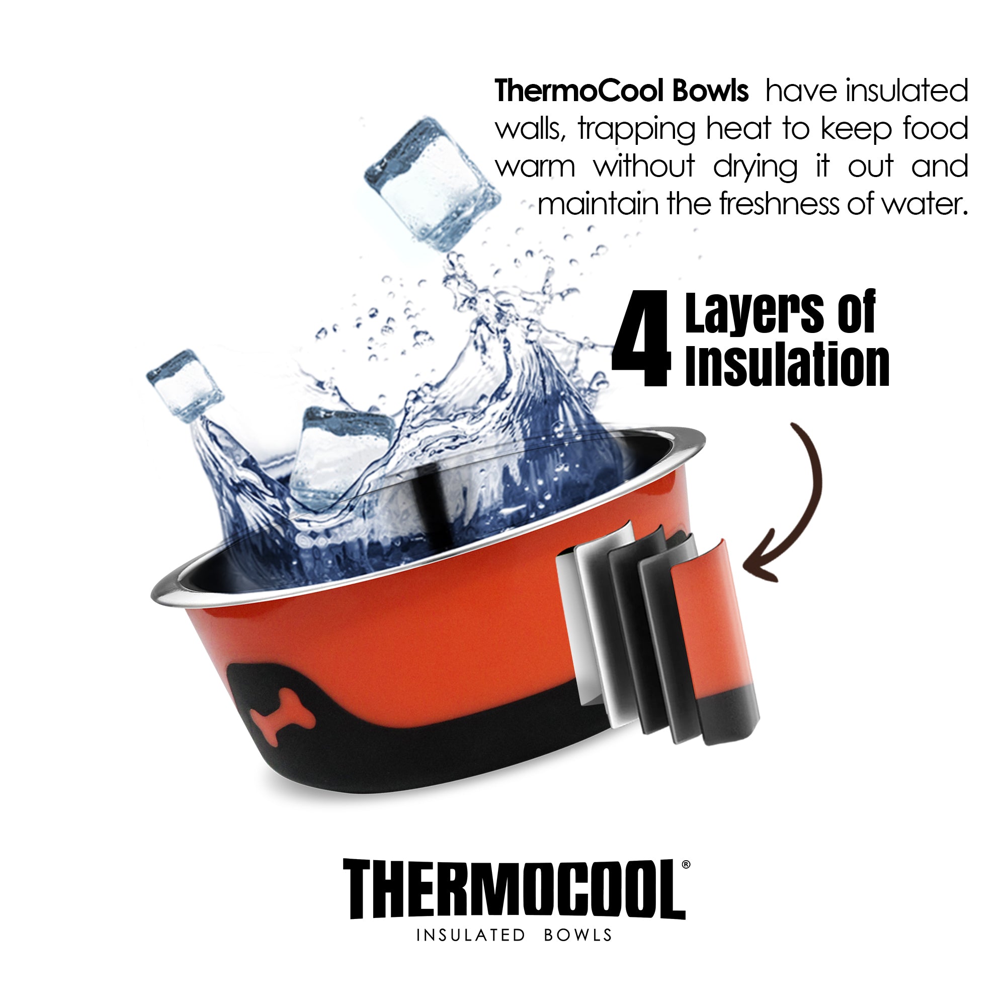 Thermocool Insulated Pet Bowls, No-Skid Base (Orange)