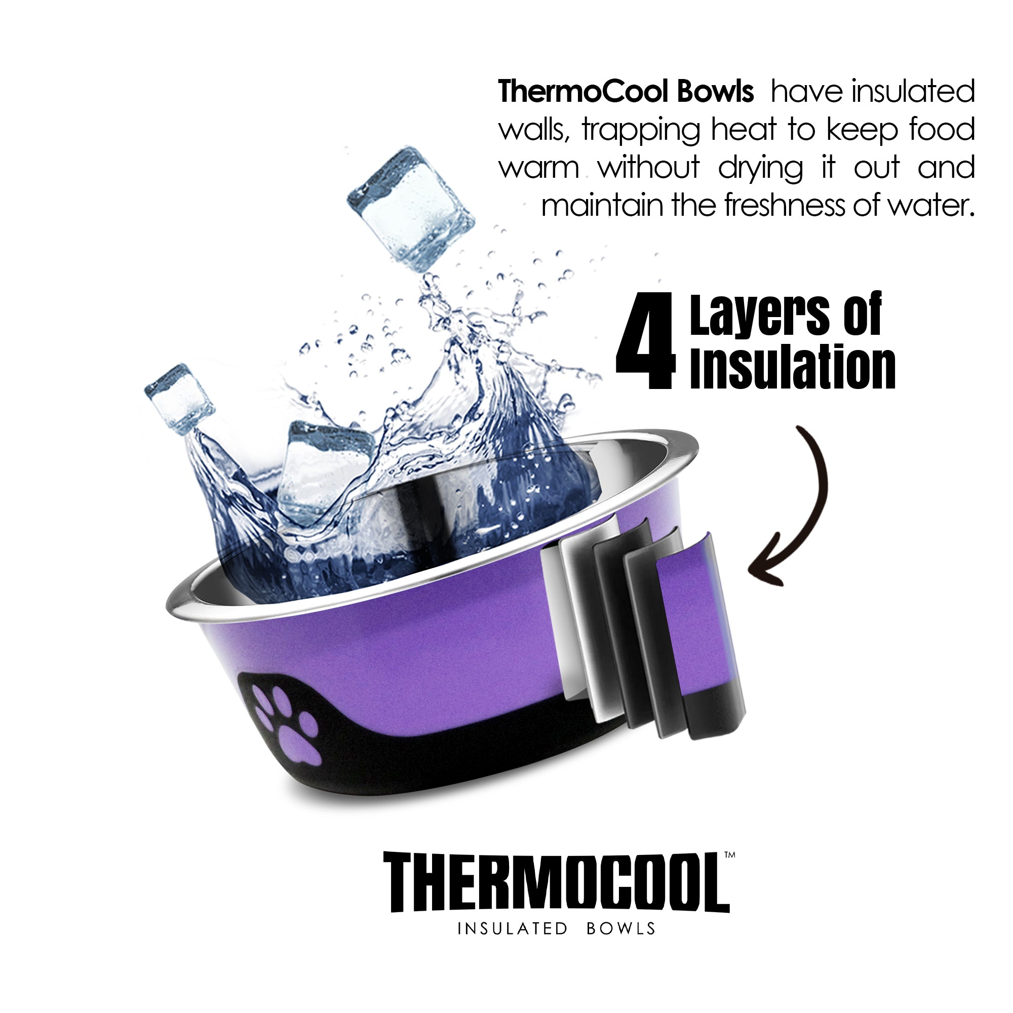 Thermocool Insulated Pet Bowls, No-Skid Base (Purple)