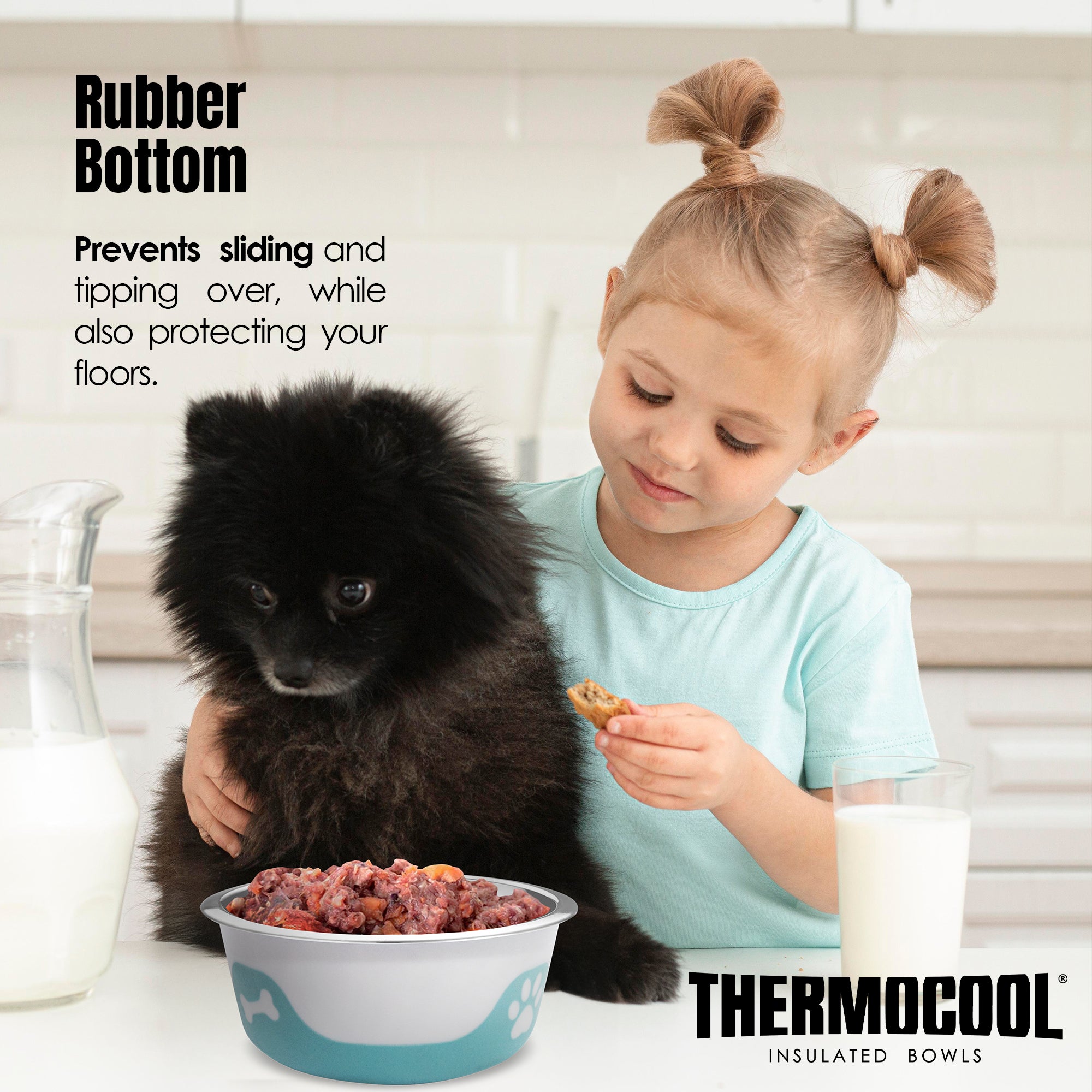 Thermocool Insulated Pet Bowls, No-Skid Base (Light Blue)