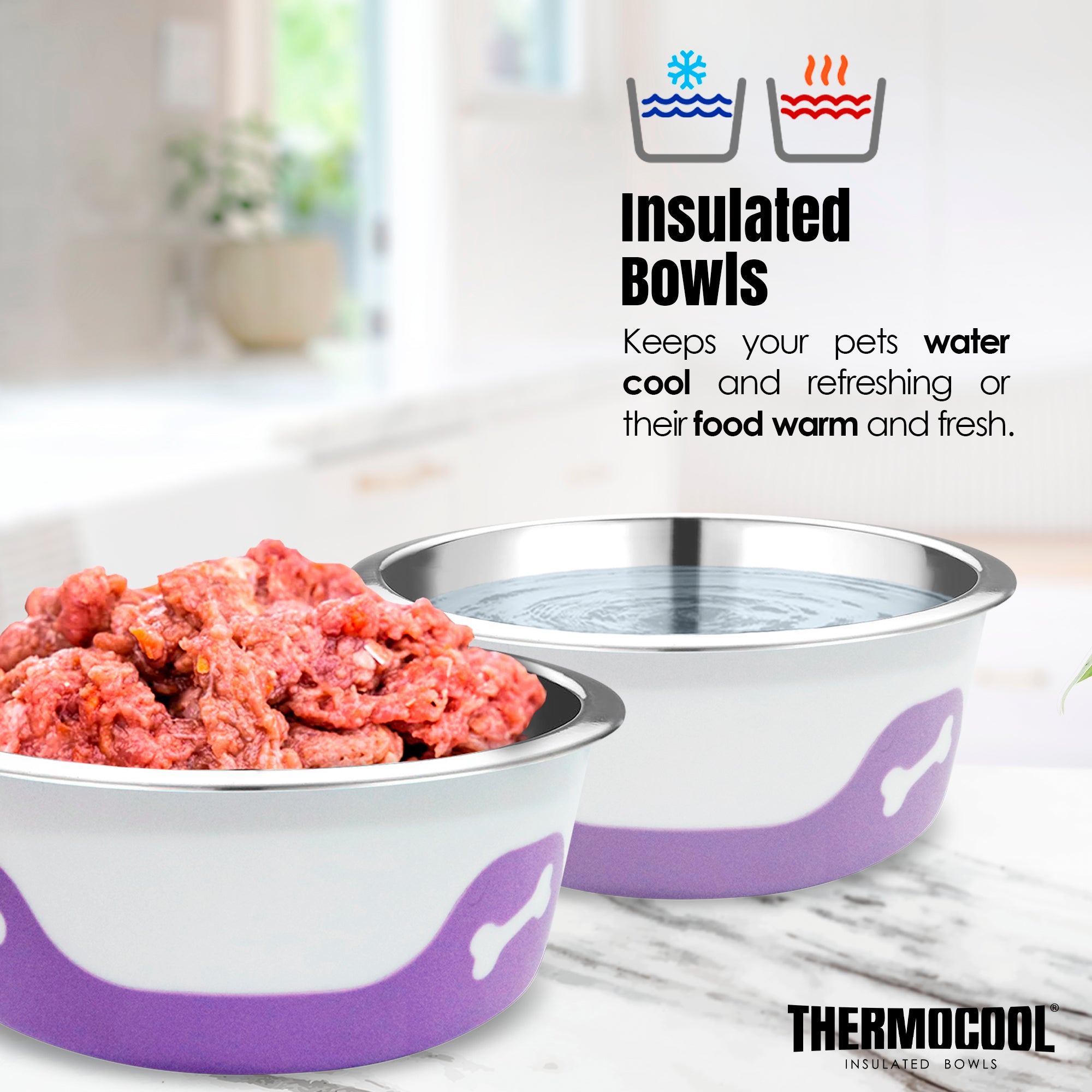 Thermocool Insulated Pet Bowls, No-Skid Base (Light Purple)