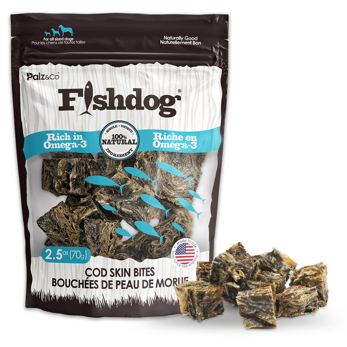 Fishdog Cod Bites Cubes, 2.5 oz - 100% Natural, Crunchy Dog Treats