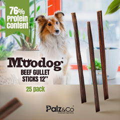 Moodog Beef Gullet Sticks 6-12", 25 Pack