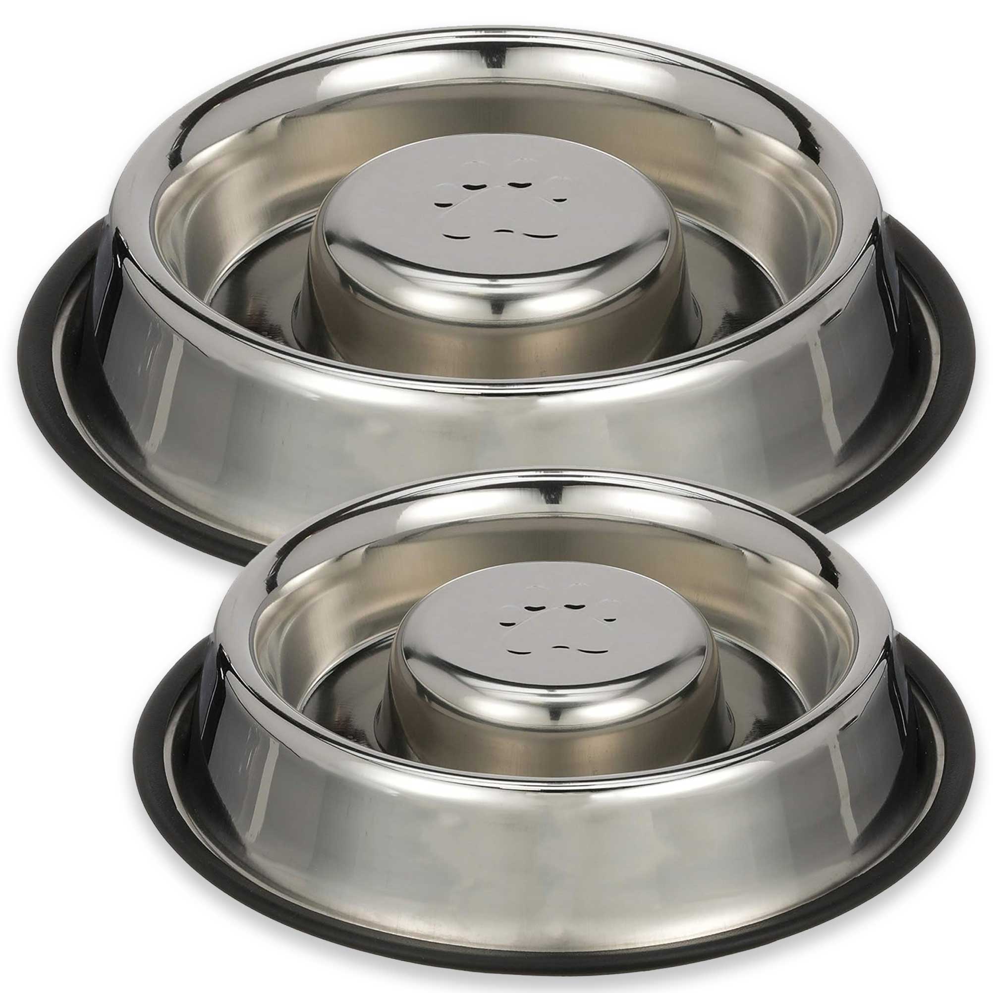 Stainless Steel Center Slow Feeder Bowl, No-Skid Base Secondary image