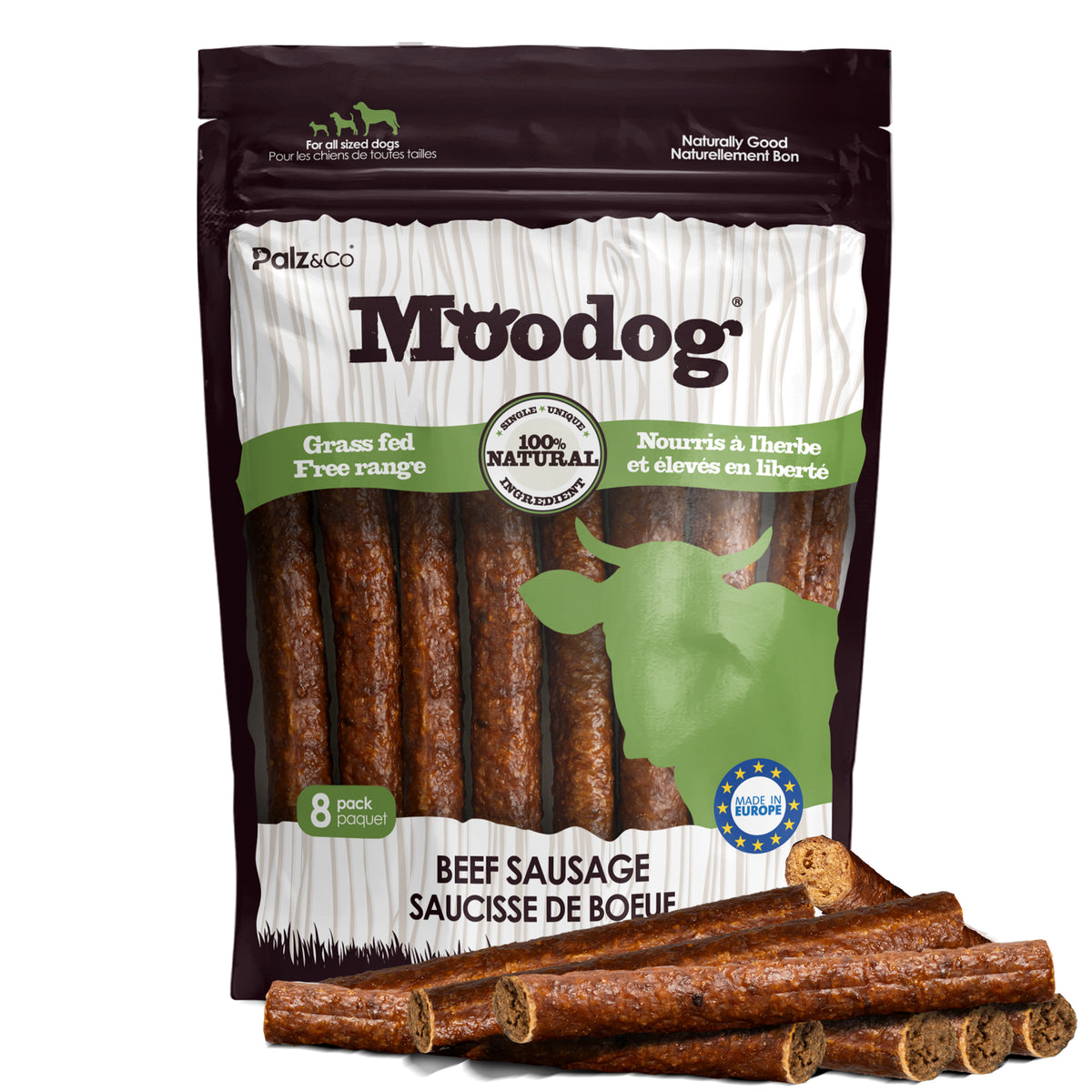 Moodog Beef Sausage Dog Treats - 8 & 20 Pack