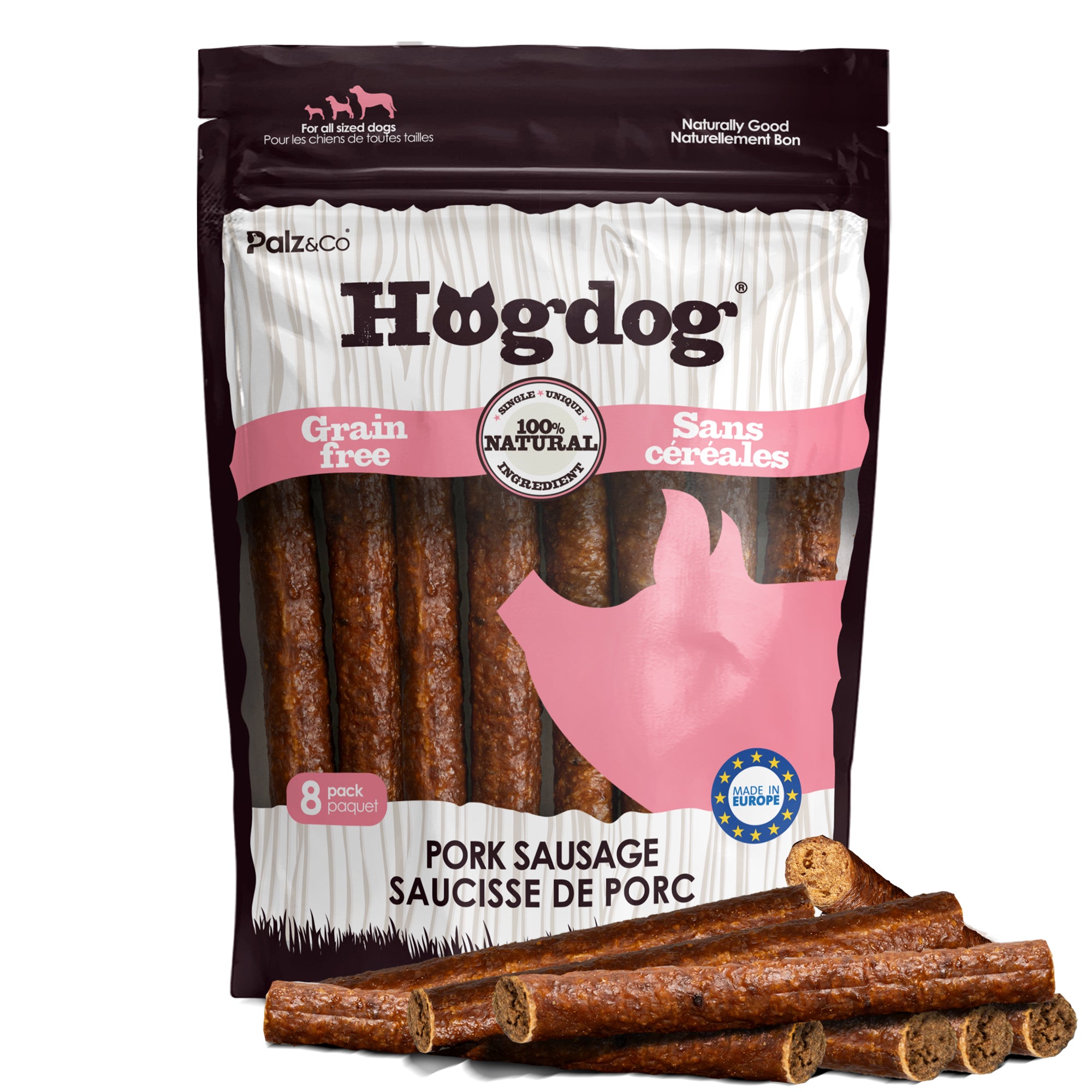 Hogdog Pork Sausage Dog Treats - 8 & 20 Pack