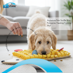 Dog playing with Archstone Pets Snuffle Mat in a living room setting
