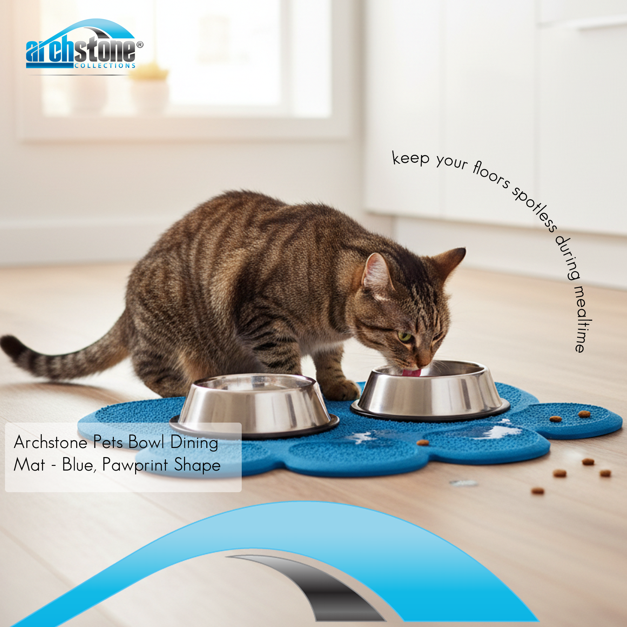 ArchStone Pet - Pet Dining Mat - Blue, Pawprint Shape