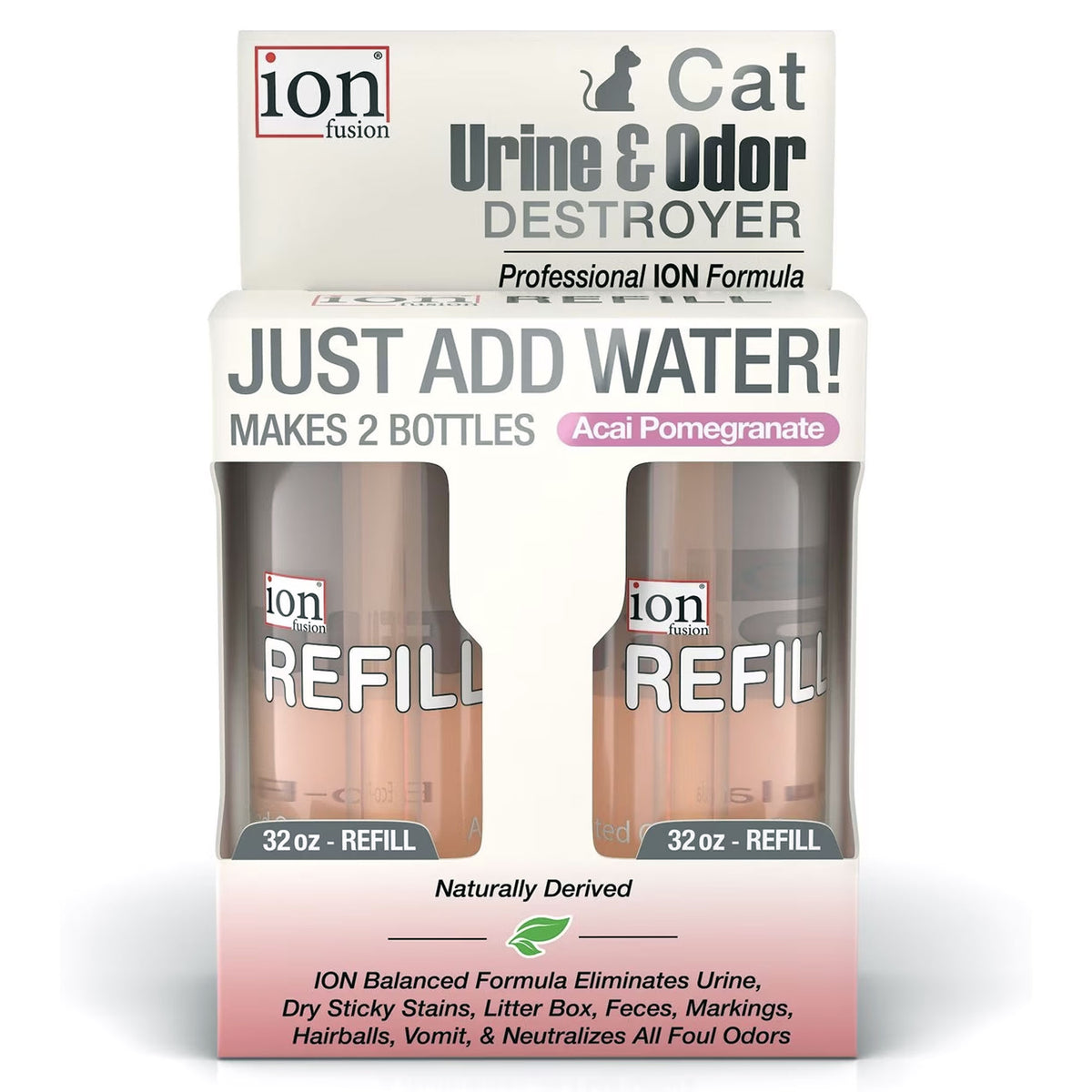 Ion Cat Urine and Odor Destroyer -  Refill 2 Pack 32 oz, Acai Pomegranate