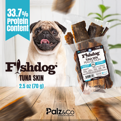 Fishdog Tuna Skin Dog Treats – Wild-Caught, Omega-3 Rich Fish Skin Chews – All-Natural, Grain-Free, Single Ingredient Snack – 2.5 oz (70g) by Palz&Co