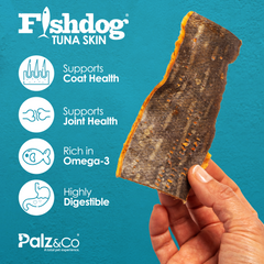 Fishdog Tuna Skin Dog Treats – Wild-Caught, Omega-3 Rich Fish Skin Chews – All-Natural, Grain-Free, Single Ingredient Snack – 2.5 oz (70g) by Palz&Co