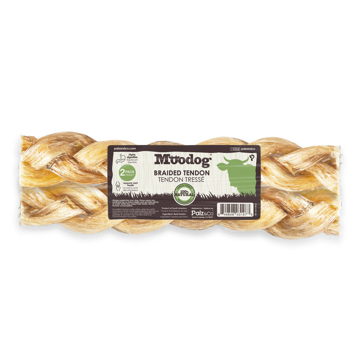 Moodog 8" Braided Beef Tendon - Pack of 2