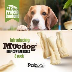 Moodog Beef Cow Ear Rolls, Pack of 3