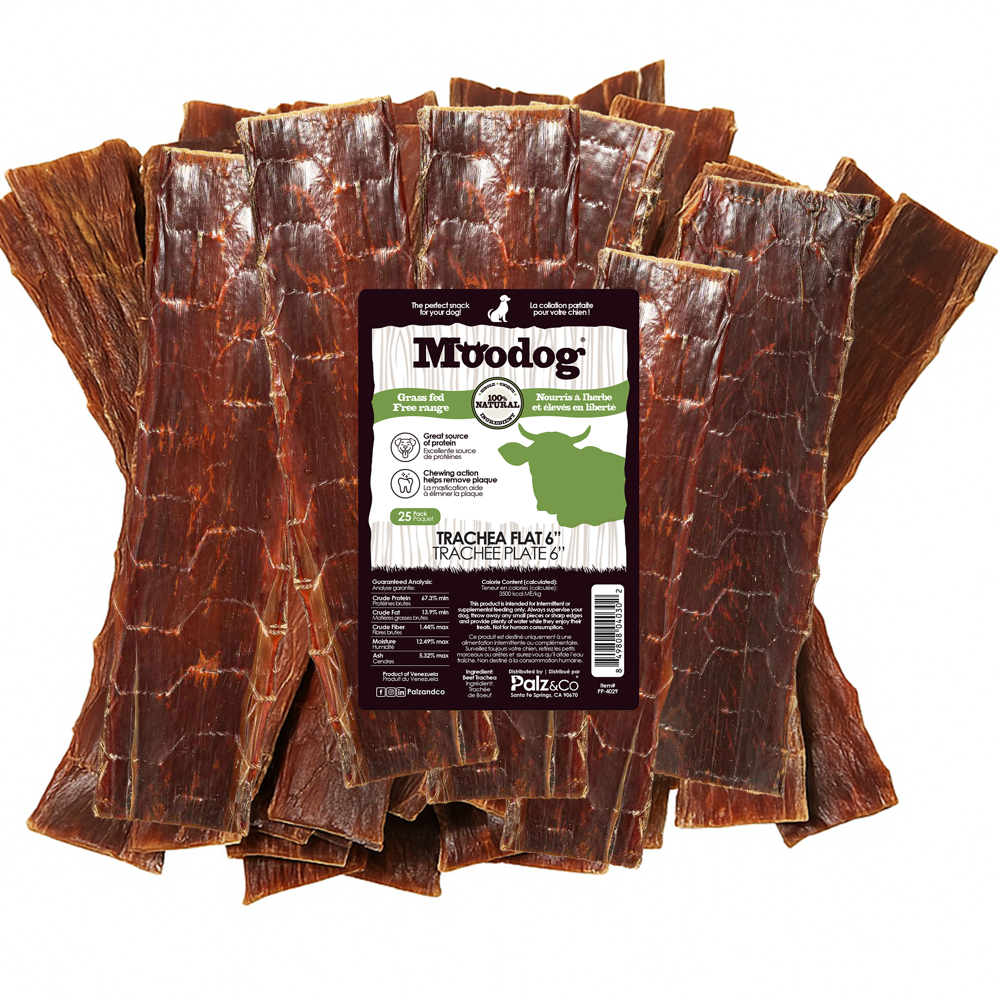 Moodog Beef Trachea Flats 6" – 25 Pack