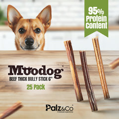 Moodog Beef Thick Bully Sticks 6" & 12", Pack of 25
