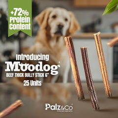 Moodog Beef Thick Bully Sticks 6" & 12", Pack of 25