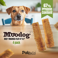 Moodog Beef Trachea Flat 6"x2" - Pack of 4