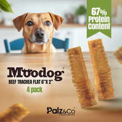 Moodog Beef Trachea Flat 6"x2", 4 Pack