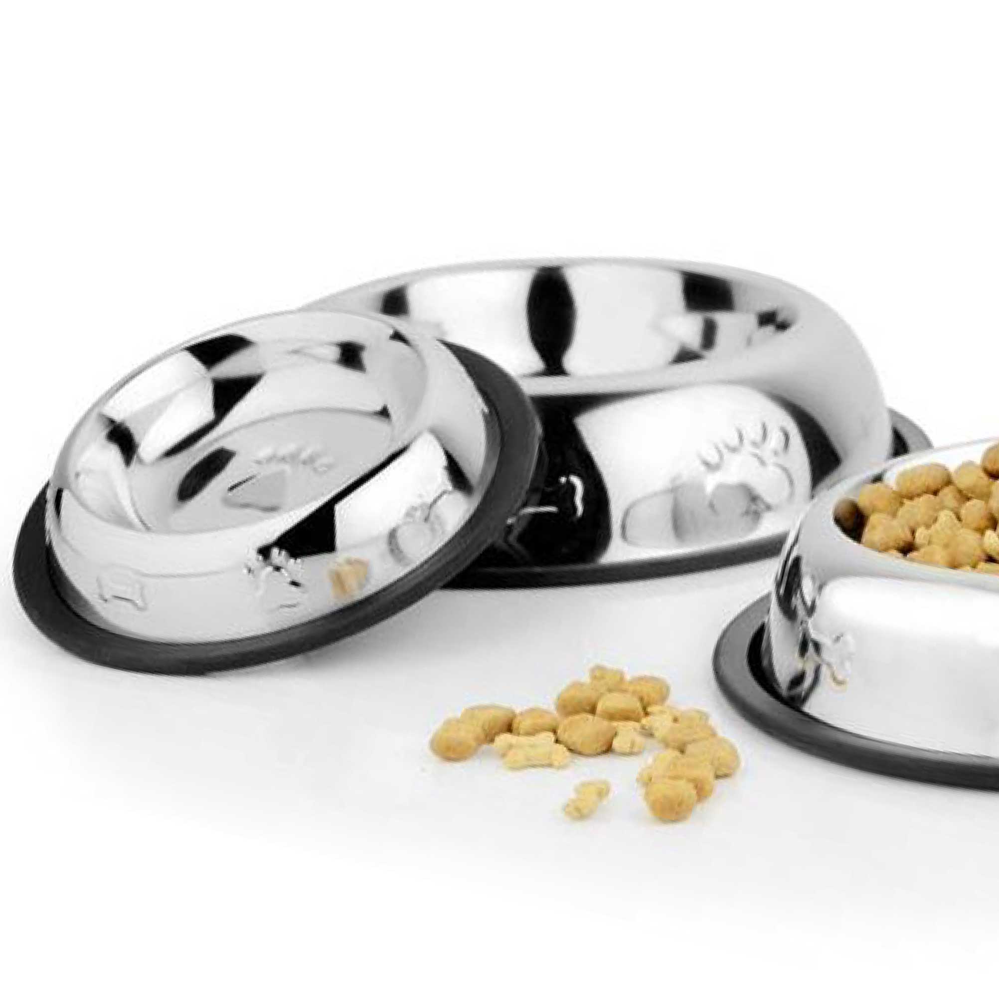 Stainless Steel Belly Pet Bowls Paw Bone Embossed, No-Skid Base Main image