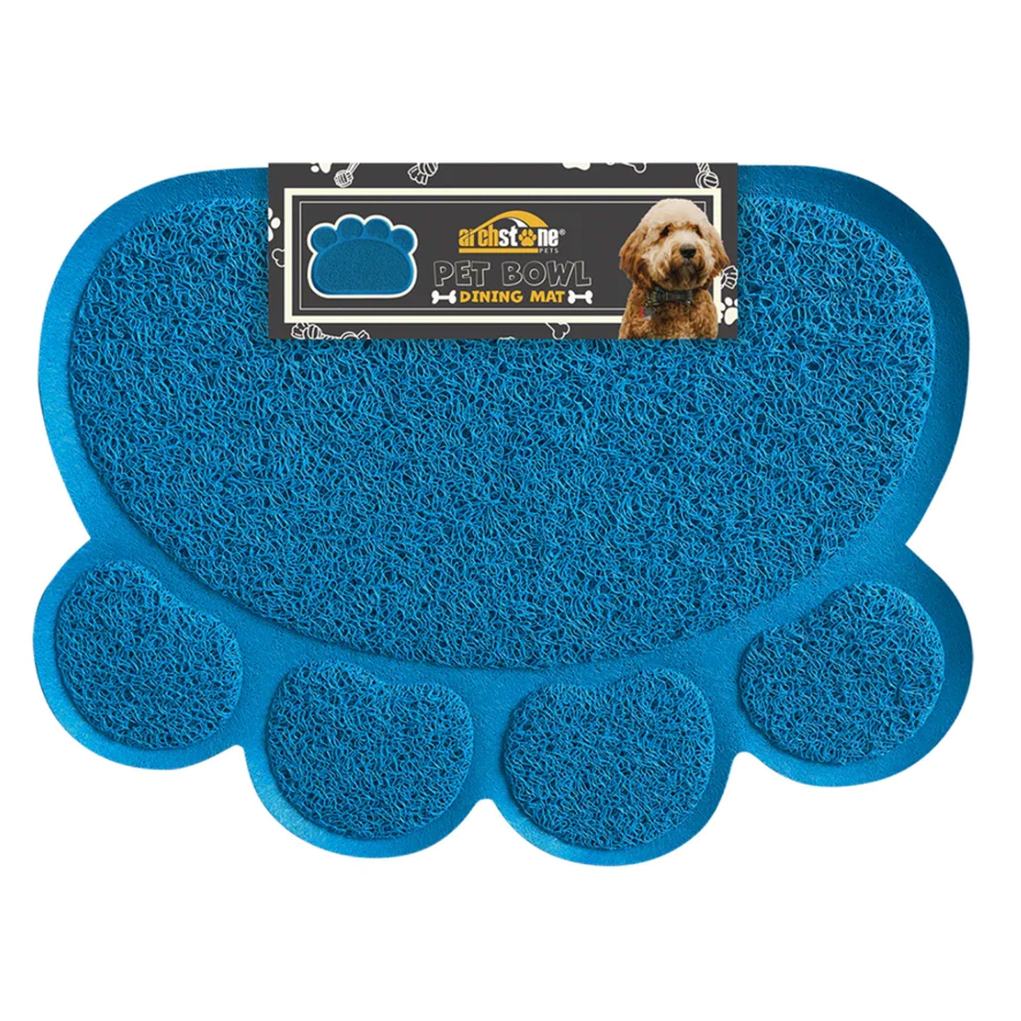 ArchStone Pet - Pet Dining Mat - Blue, Pawprint Shape