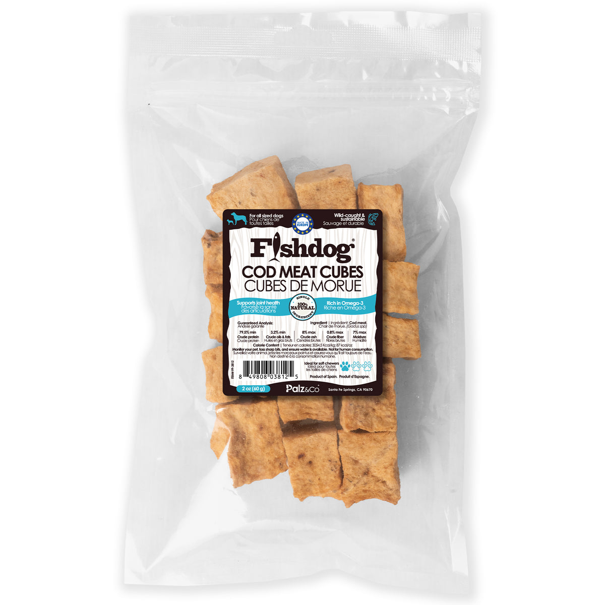 Fishdog Cod Meat Cubes for Dogs – Wild-Caught, Omega-3 Rich Dog Treats – Single Ingredient, All-Natural, Crunchy Cod Fish Snacks – 2 oz (60g) by Palz&Co