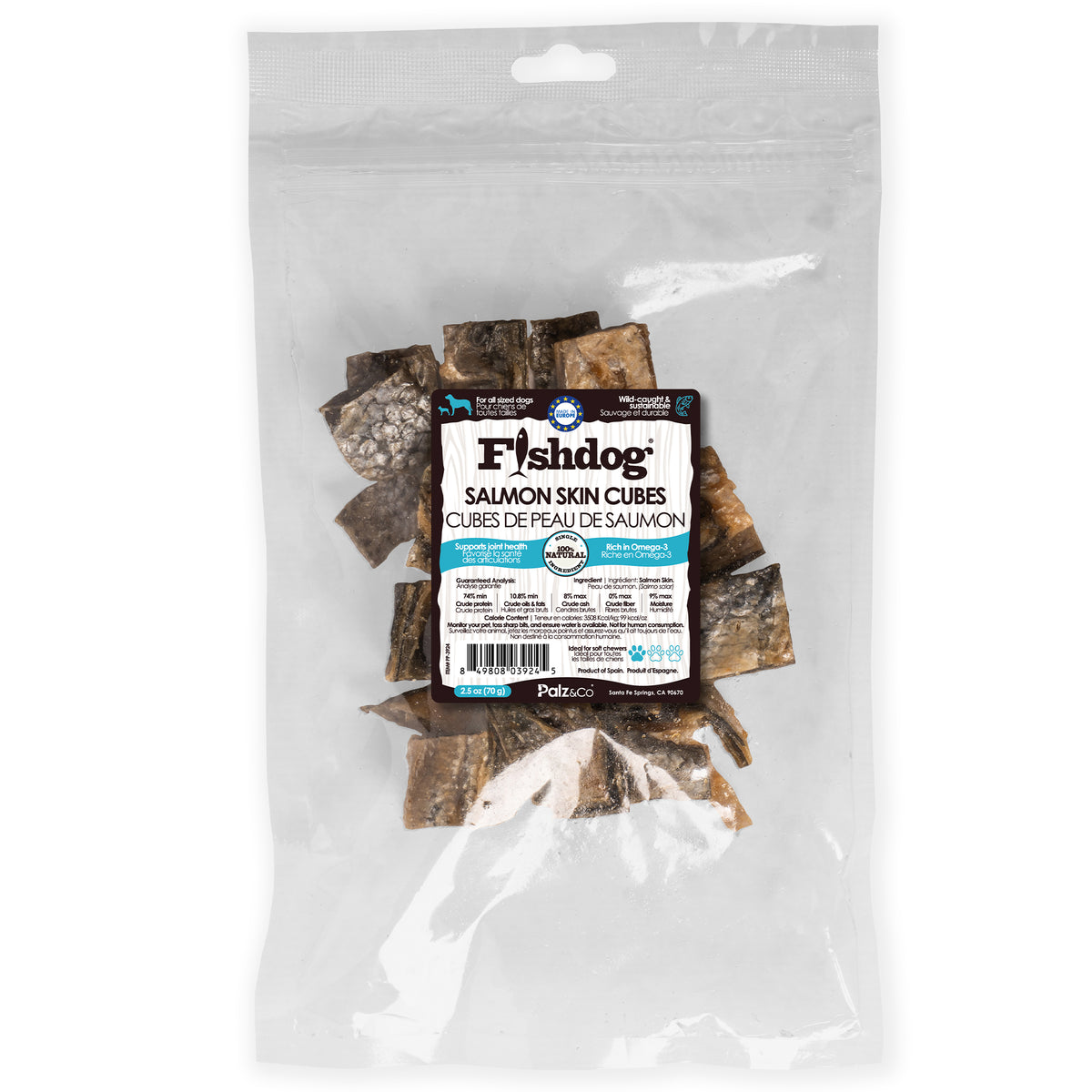 Fishdog Salmon Skin Cubes Dog Treats – 2.5 oz (70g) by Palz&Co
