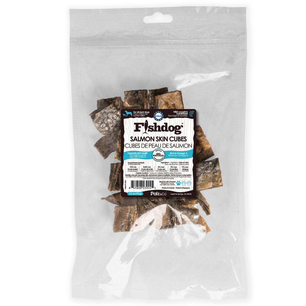 Fishdog Salmon Skin Cubes - 2.5 oz (70g)