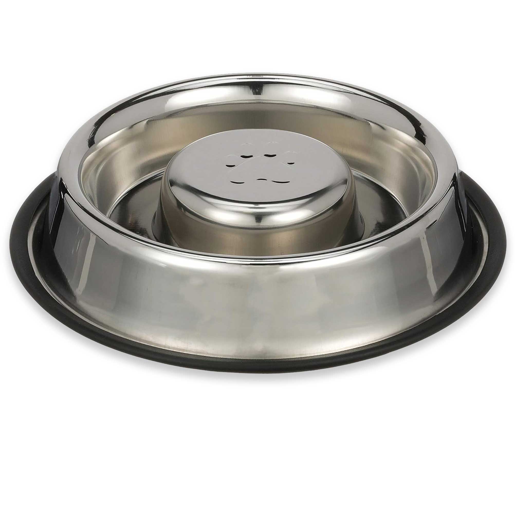 Stainless Steel Center Slow Feeder Bowl, No-Skid Base Main image