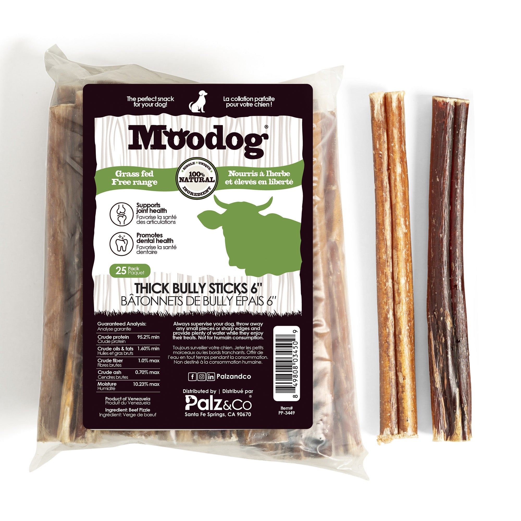 Moodog Beef Thick Bully Sticks 6-12"- Pack of 25