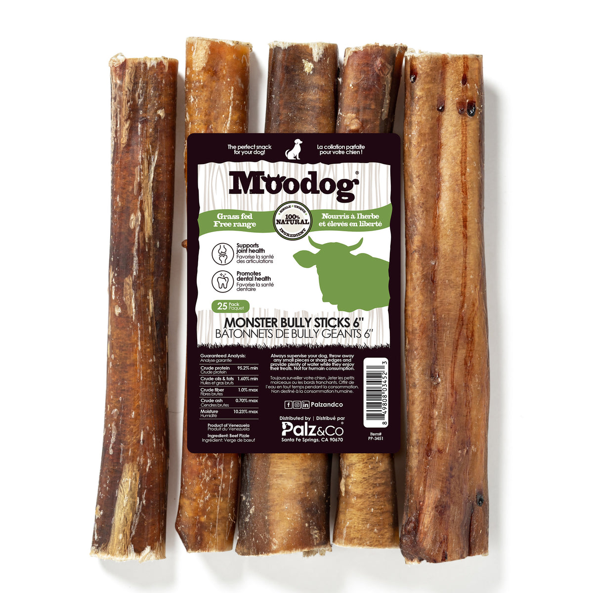 Moodog Beef Monster Bully Stick 6" & 12" - Pack of 25