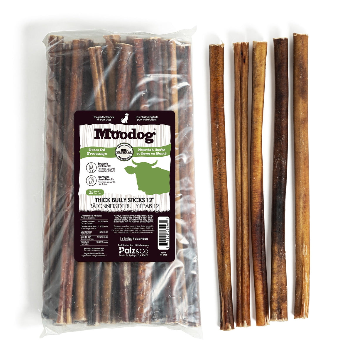 Moodog Beef Thick Bully Sticks 6-12"- Pack of 25
