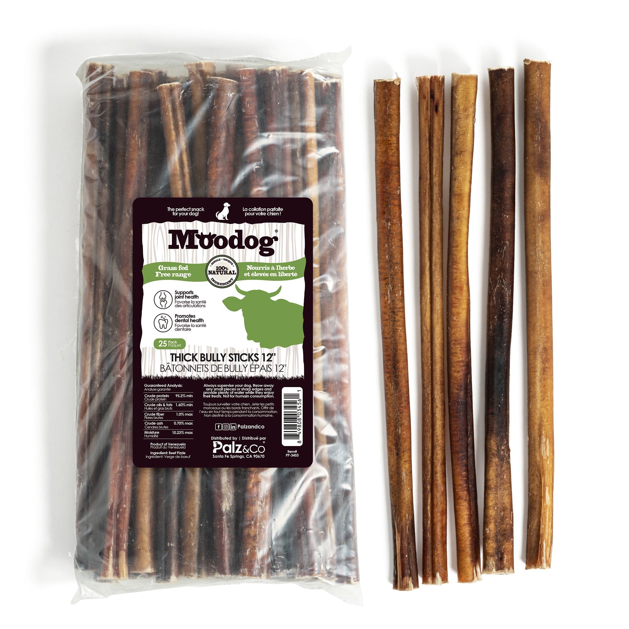 Moodog Beef Thick Bully Sticks 6-12"- Pack of 25