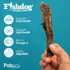 Fishdog Halibut Skin Dog Treats – Wild-Caught, Omega-3 Rich Fish Skin Chews – All-Natural, Single Ingredient, Grain-Free – 2.5 oz (70g) by Palz&Co