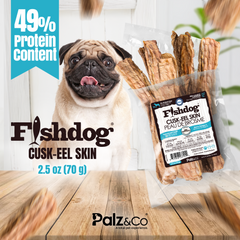 Fishdog Cusk-Eel Skin Dog Treats – Wild-Caught, Omega-3 Rich Fish Skin Chews – Natural, Single-Ingredient, Crunchy Dog Snack – 2.5 oz (70g) by Palz&Co