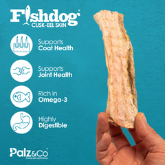 Fishdog Cusk-Eel Skin Dog Treats – Wild-Caught, Omega-3 Rich Fish Skin Chews – Natural, Single-Ingredient, Crunchy Dog Snack – 2.5 oz (70g) by Palz&Co