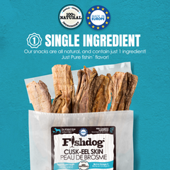 Fishdog Cusk-Eel Skin Dog Treats – Wild-Caught, Omega-3 Rich Fish Skin Chews – Natural, Single-Ingredient, Crunchy Dog Snack – 2.5 oz (70g) by Palz&Co