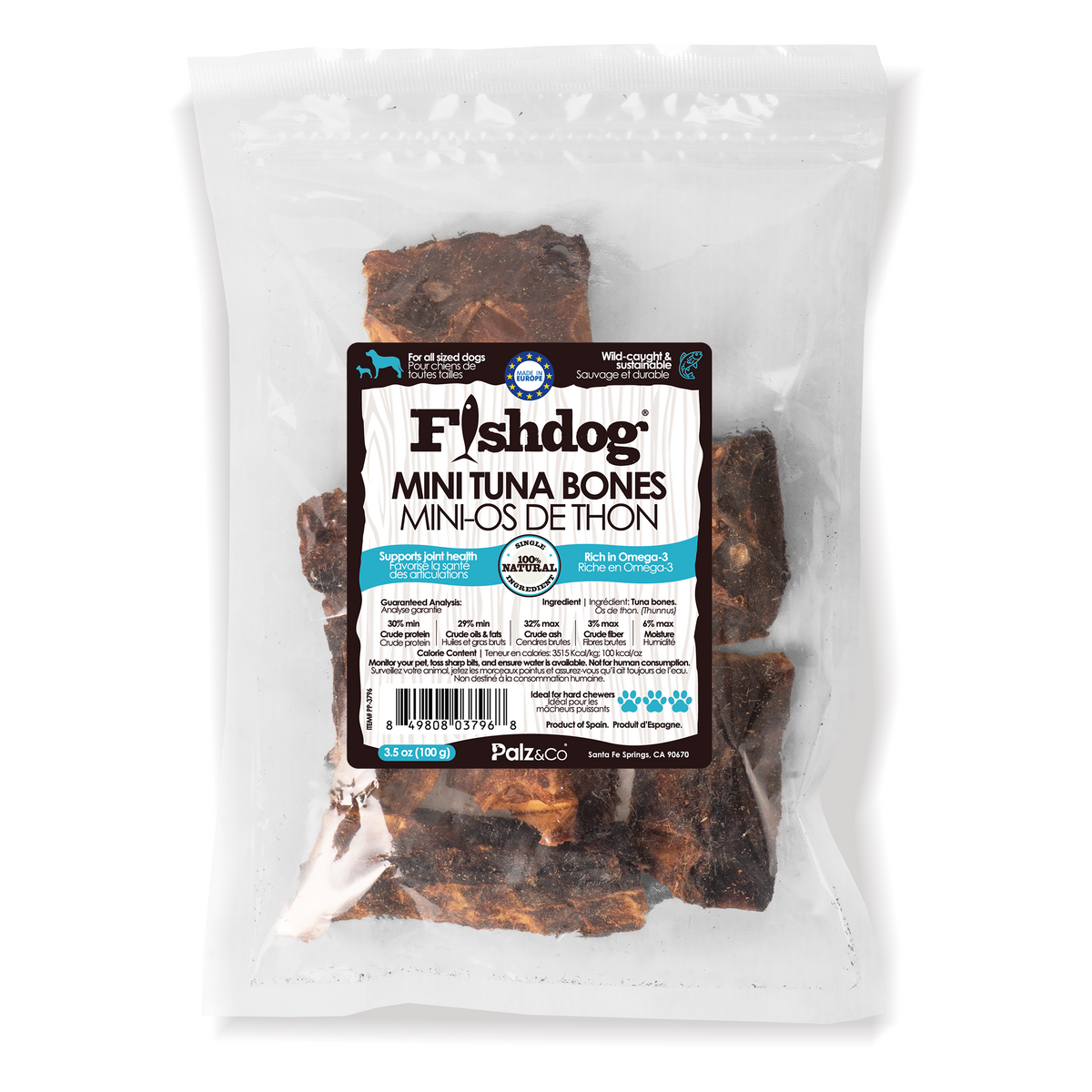 Fishdog Tuna Bones Dog Treats – Wild-Caught, Omega-3 Rich Tuna Chews – Crunchy, All-Natural, Single Ingredient Fish Snack – 3.5 oz (100g) by Palz&Co