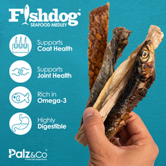 Fishdog Seafood Medley Dog Treats – Mixed Wild-Caught Fish Chews for Dogs – Omega-3 Rich, All-Natural, Grain-Free, Single-Ingredient Snack – 2.5 oz (70g) by Palz&Co