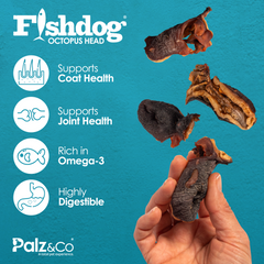 Fishdog Octopus Head Dog Treats – Natural Wild-Caught Octopus – High in Omega-3 – Supports Joint Health – 3.5 oz (100g) by Palz&Co