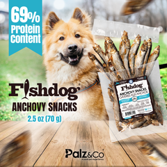 Fishdog Anchovy Dog Treats - Wild-Caught Whole Anchovy Snacks for Dogs - All-Natural, Omega-3 Rich, Joint Support – 2.5 oz (70g) by Palz&Co