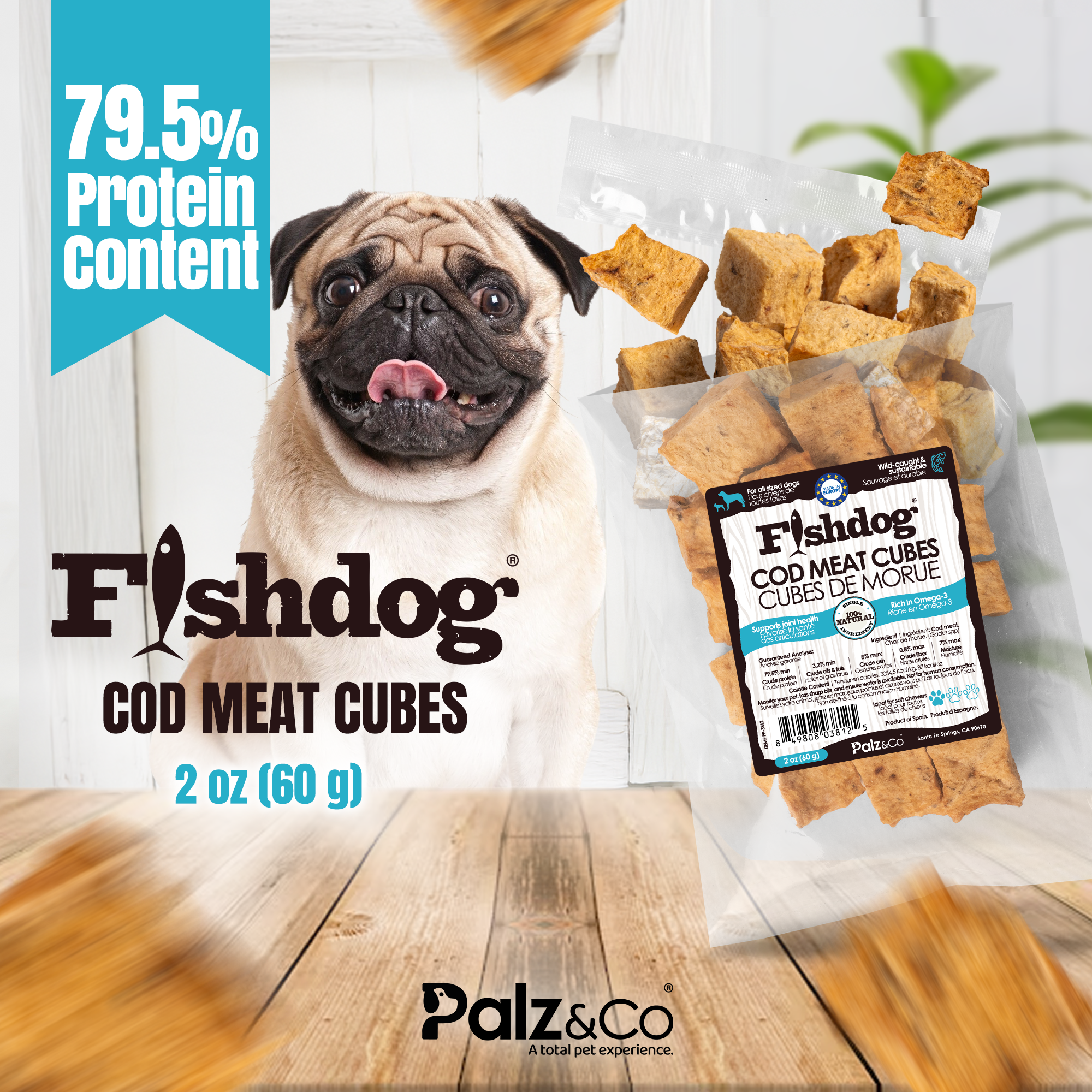 Fishdog Cod Meat Cubes - 2 oz (60g)