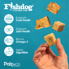 Fishdog Cod Meat Cubes for Dogs – Wild-Caught, Omega-3 Rich Dog Treats – Single Ingredient, All-Natural, Crunchy Cod Fish Snacks – 2 oz (60g) by Palz&Co