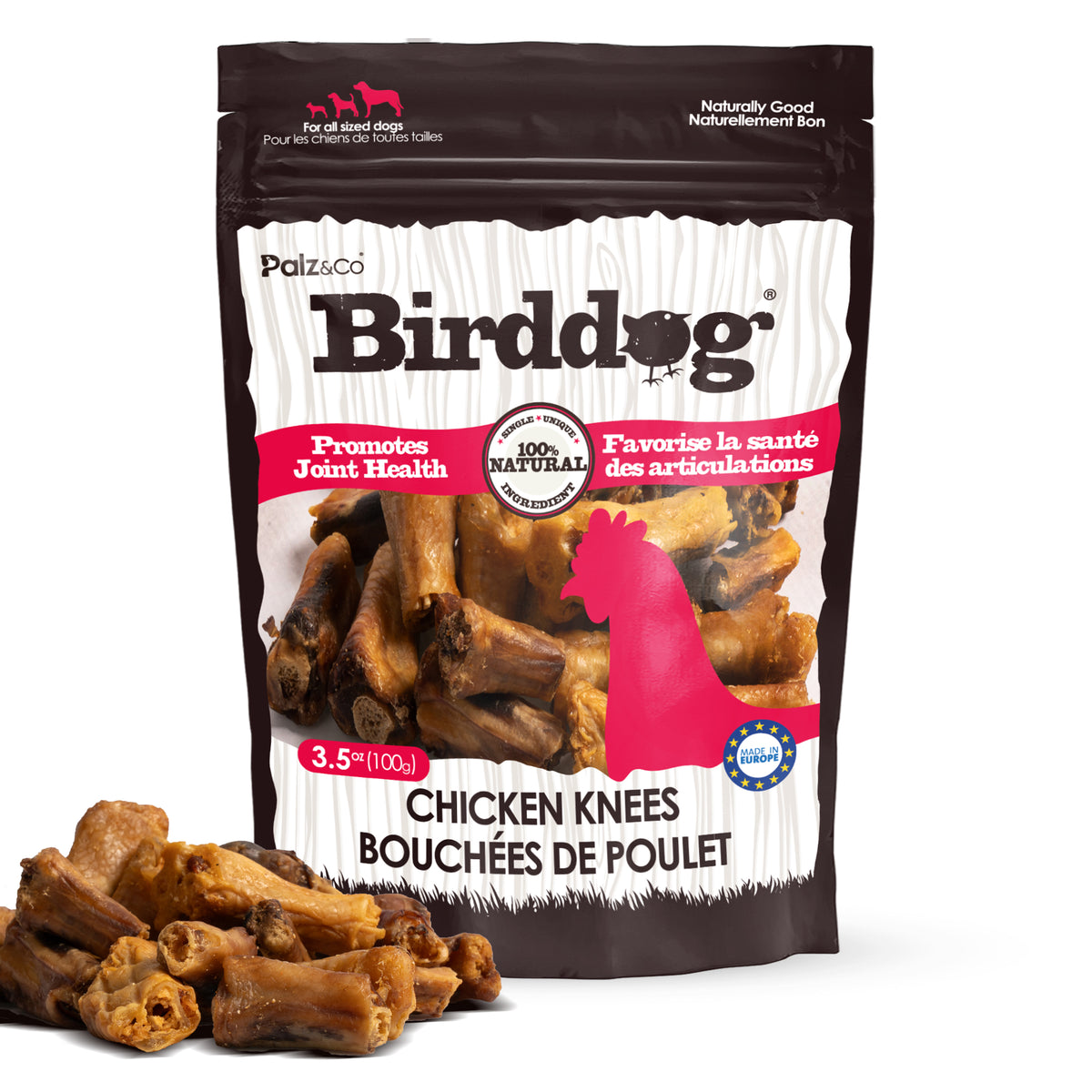 Birddog Chicken Knees Dog Treats – 100% Natural, Grain-Free, Joint Support – Crunchy Bone Chews for Dogs – 3.5 oz (100g)