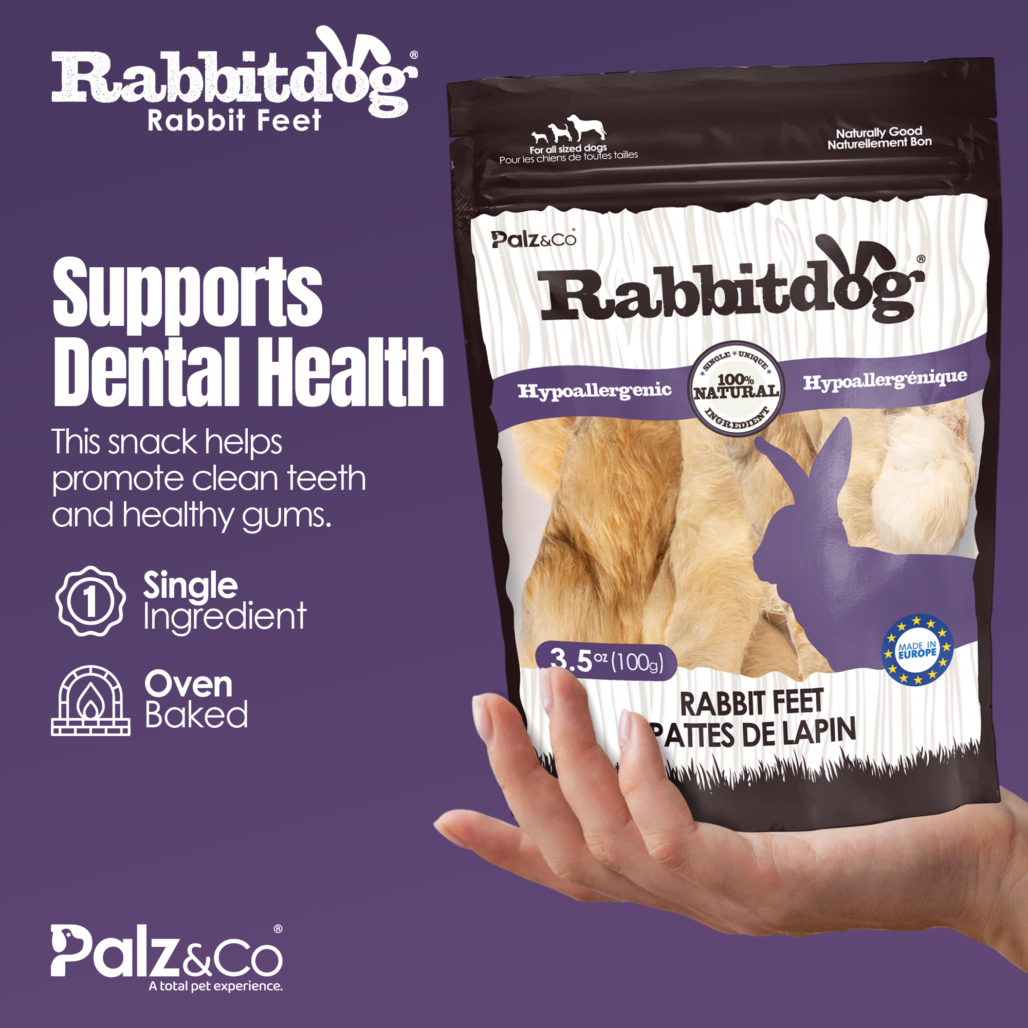 Rabbitdog Rabbit Feet with Fur - 3.5 oz (100g)