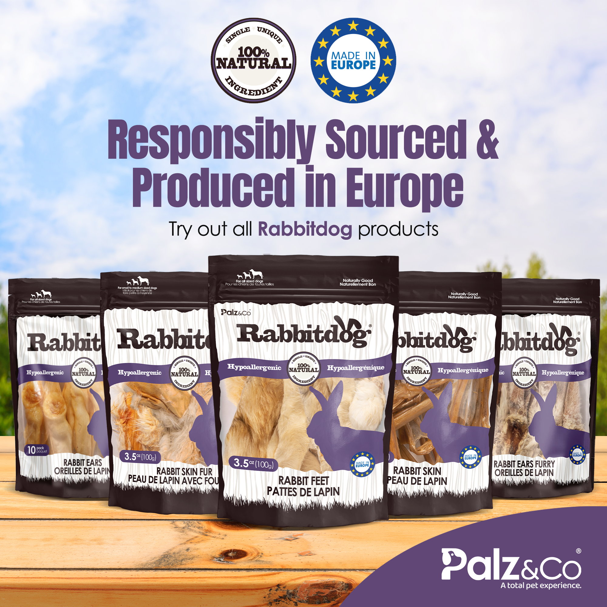 Rabbitdog Rabbit Feet with Fur - 3.5 oz (100g)