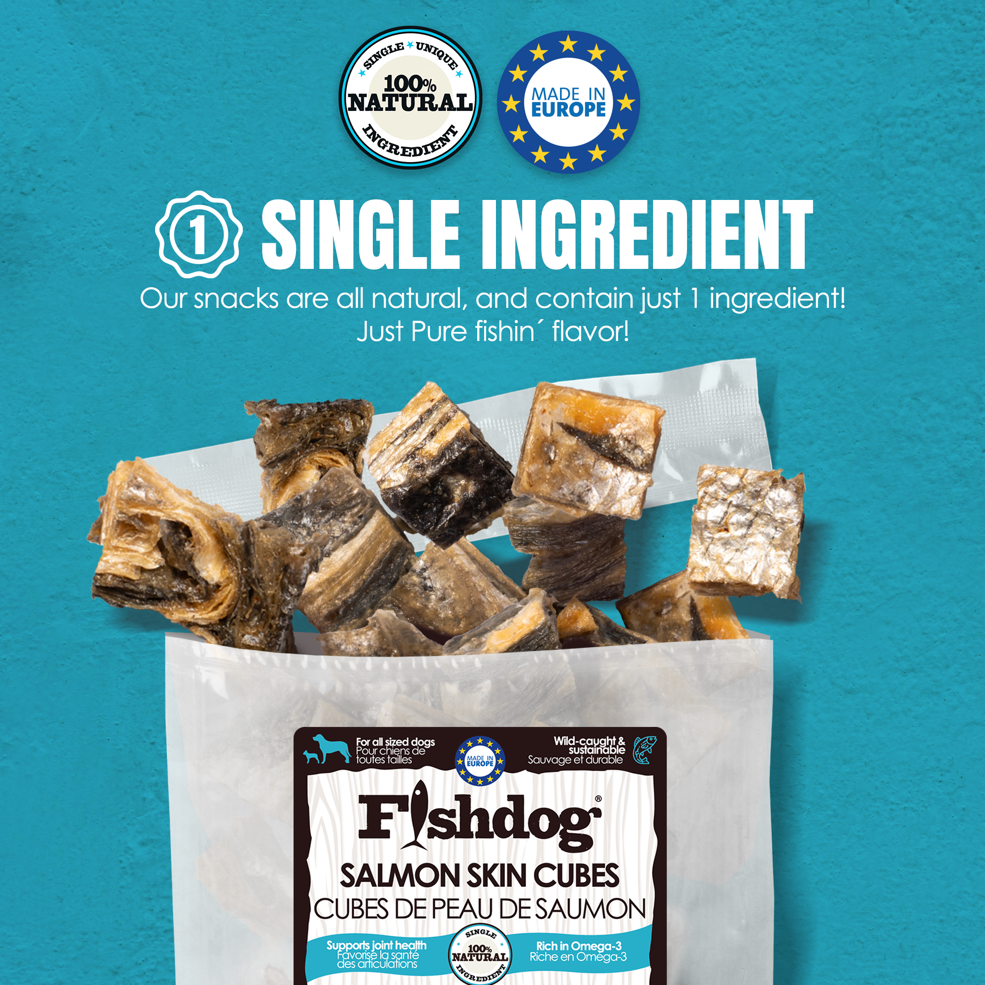 Fishdog Salmon Skin Cubes - 2.5 oz (70g)