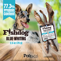 Fishdog Blue Whiting Dog Treats - Whole Fish Dog Snack, Wild-Caught & All-Natural - Omega-3 Rich, Supports Joint Health - 2.5 oz (70g) by Palz&Co