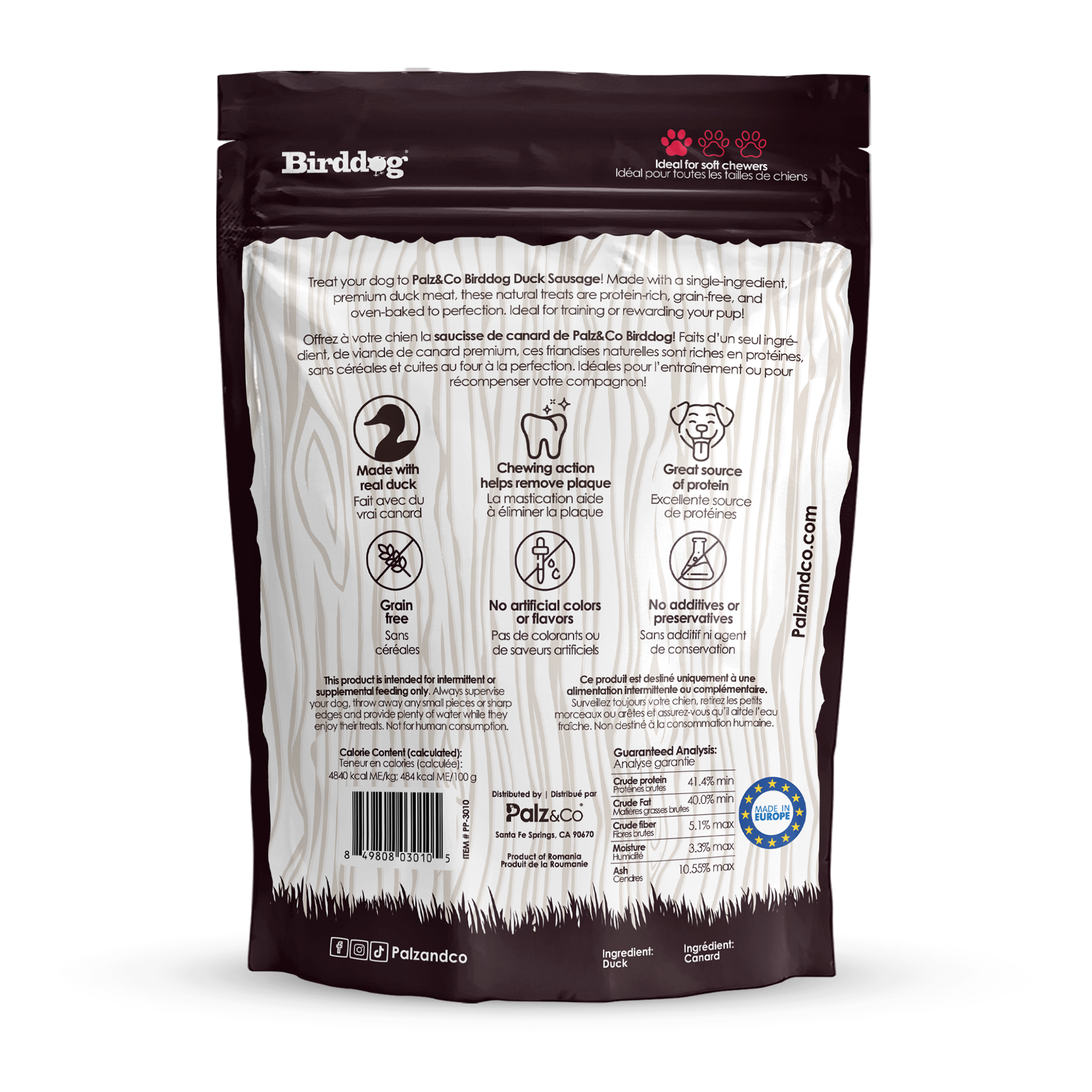 Birddog Duck Sausage Dog Treats - 8 & 20 Pack